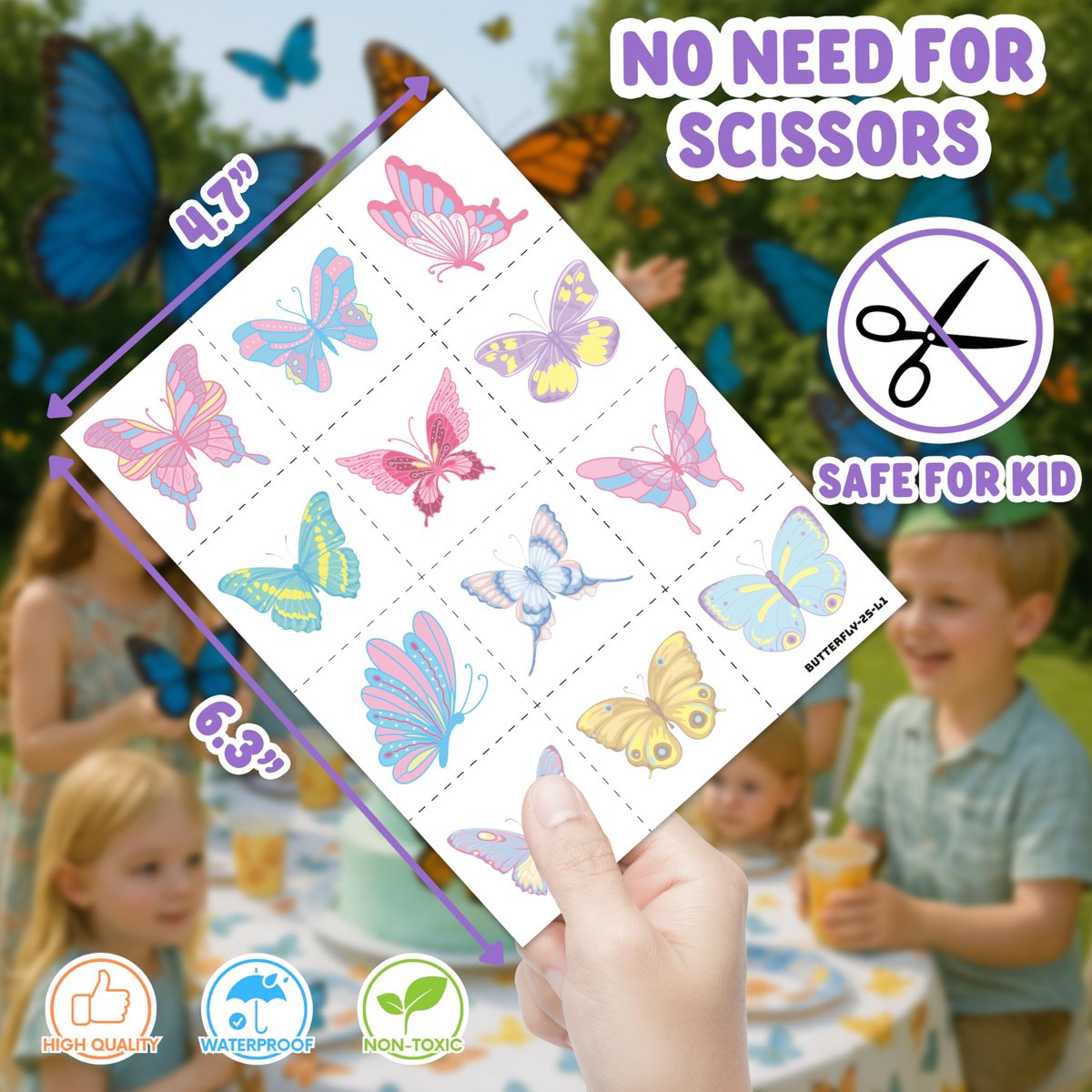 48-Piece Butterfly Party Favors: 24 Temporary Tattoos & 24 Sticky Hands – Birthday Supplies, Goodie Bag Stuffers, Classroom Prizes, Student Gifts - görsel 17