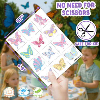 48-Piece Butterfly Party Favors: 24 Temporary Tattoos & 24 Sticky Hands – Birthday Supplies, Goodie Bag Stuffers, Classroom Prizes, Student Gifts