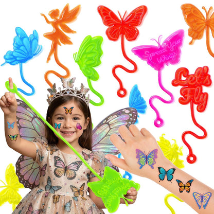 48-Piece Butterfly Party Favors: 24 Temporary Tattoos & 24 Sticky Hands – Birthday Supplies, Goodie Bag Stuffers, Classroom Prizes, Student Gifts