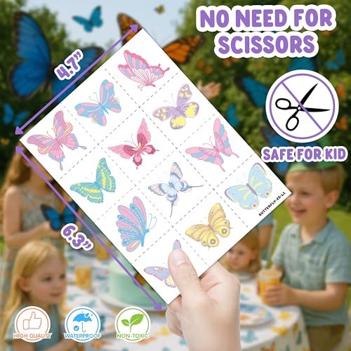 48-Piece Butterfly Party Favors: 24 Temporary Tattoos & 24 Sticky Hands – Birthday Supplies, Goodie Bag Stuffers, Classroom Prizes, Student Gifts - görsel 18