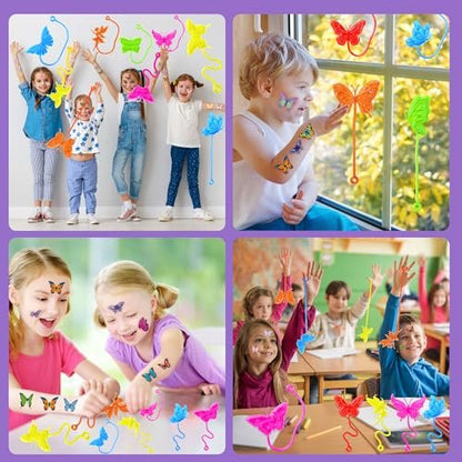 48-Piece Butterfly Party Favors: 24 Temporary Tattoos & 24 Sticky Hands – Birthday Supplies, Goodie Bag Stuffers, Classroom Prizes, Student Gifts