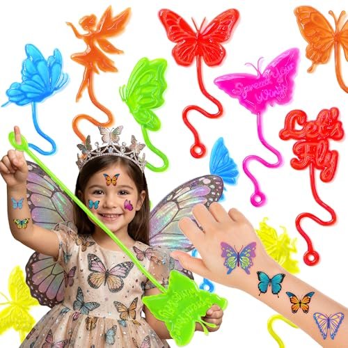48-Piece Butterfly Party Favors: 24 Temporary Tattoos & 24 Sticky Hands – Birthday Supplies, Goodie Bag Stuffers, Classroom Prizes, Student Gifts - görsel 2