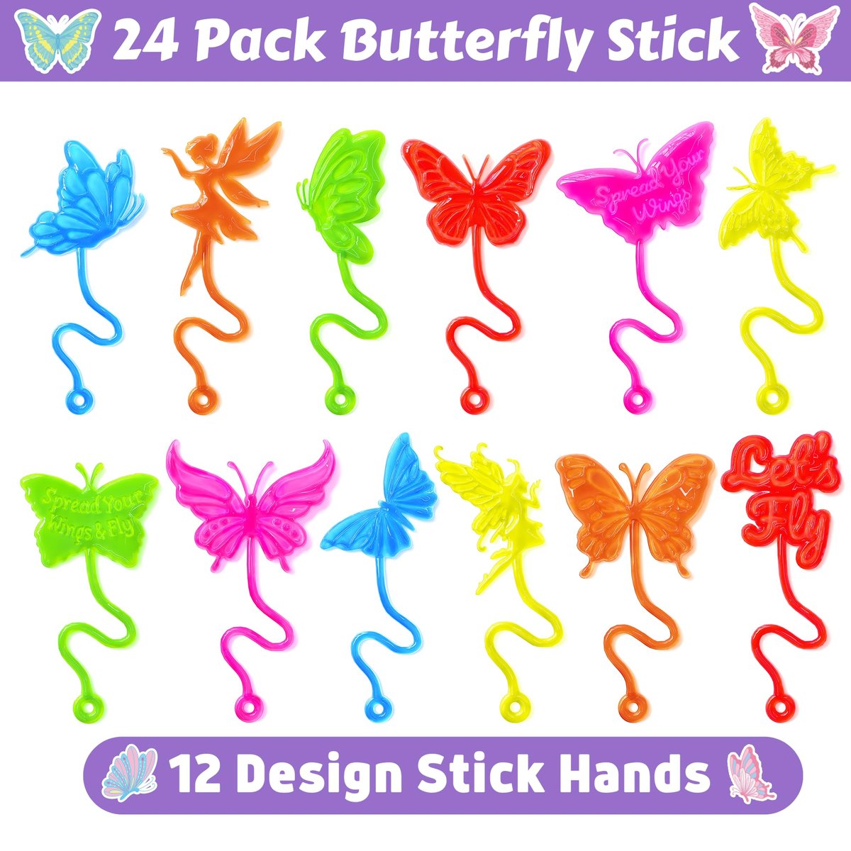 48-Piece Butterfly Party Favors: 24 Temporary Tattoos & 24 Sticky Hands – Birthday Supplies, Goodie Bag Stuffers, Classroom Prizes, Student Gifts - görsel 5