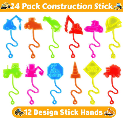 48-Piece Construction Party Favors: Temporary Tattoos & Sticky Hands for Kids Birthday Supplies, Goodie Bag Stuffers, Classroom Prizes