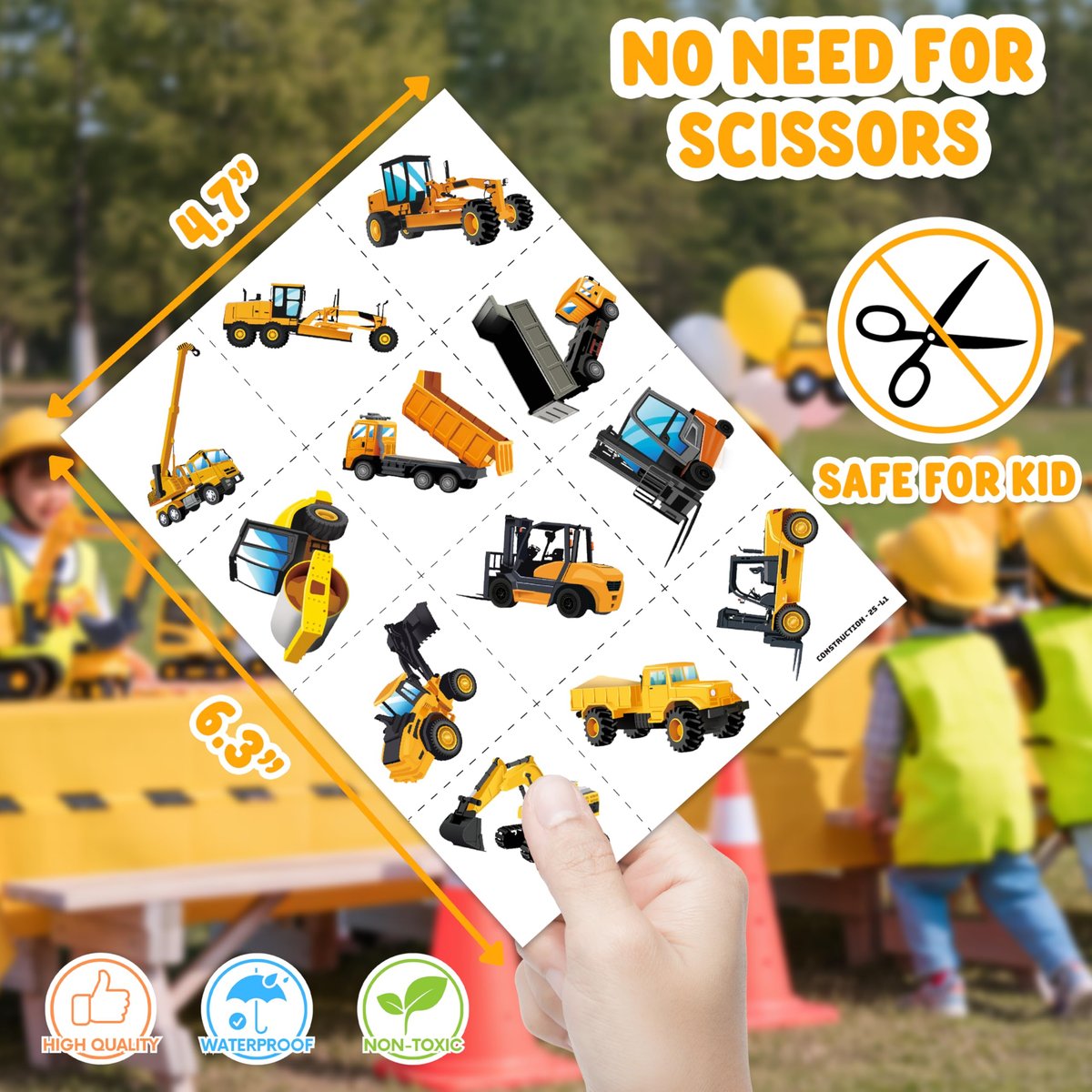 48-Piece Construction Party Favors: Temporary Tattoos & Sticky Hands for Kids Birthday Supplies, Goodie Bag Stuffers, Classroom Prizes - görsel 17