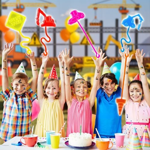 48-Piece Construction Party Favors: Temporary Tattoos & Sticky Hands for Kids Birthday Supplies, Goodie Bag Stuffers, Classroom Prizes - görsel 12