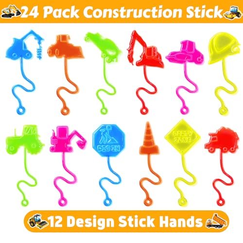 48-Piece Construction Party Favors: Temporary Tattoos & Sticky Hands for Kids Birthday Supplies, Goodie Bag Stuffers, Classroom Prizes - görsel 6