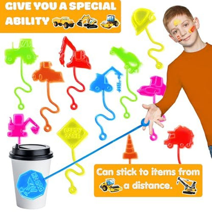 48-Piece Construction Party Favors: Temporary Tattoos & Sticky Hands for Kids Birthday Supplies, Goodie Bag Stuffers, Classroom Prizes