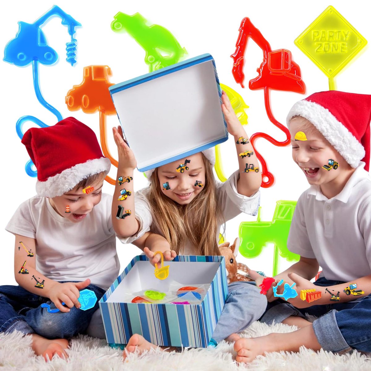 48-Piece Construction Party Favors: Temporary Tattoos & Sticky Hands for Kids Birthday Supplies, Goodie Bag Stuffers, Classroom Prizes - görsel 13