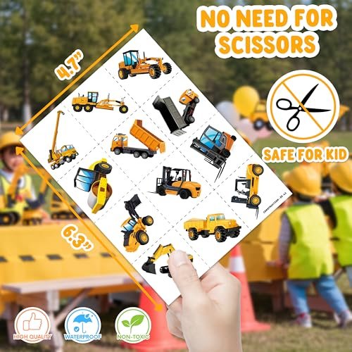 48-Piece Construction Party Favors: Temporary Tattoos & Sticky Hands for Kids Birthday Supplies, Goodie Bag Stuffers, Classroom Prizes - görsel 18