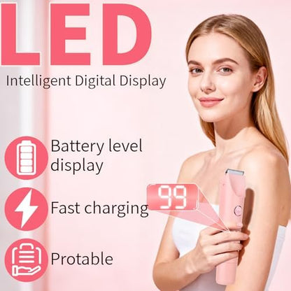 Beanify 2-in-1 Painless Women's Electric Razor & Bikini Trimmer with LED Display, Waterproof Wet/Dry Rechargeable Electric Shaver with Dual-Head for Ladies Pubic, Bikini, Underarm, Leg, Arm, Body, Face - Pink Rose