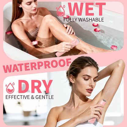 Beanify 2-in-1 Painless Women's Electric Razor & Bikini Trimmer with LED Display, Waterproof Wet/Dry Rechargeable Electric Shaver with Dual-Head for Ladies Pubic, Bikini, Underarm, Leg, Arm, Body, Face - Pink Rose