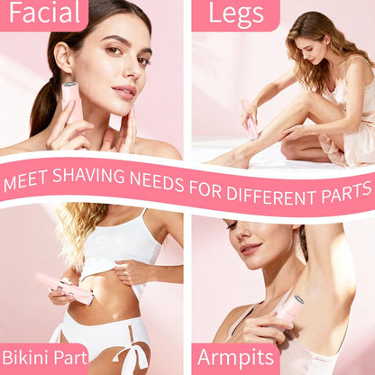 Beanify 2-in-1 Painless Women's Electric Razor & Bikini Trimmer with LED Display, Waterproof Wet/Dry Rechargeable Electric Shaver with Dual-Head for Ladies Pubic, Bikini, Underarm, Leg, Arm, Body, Face - Pink Rose