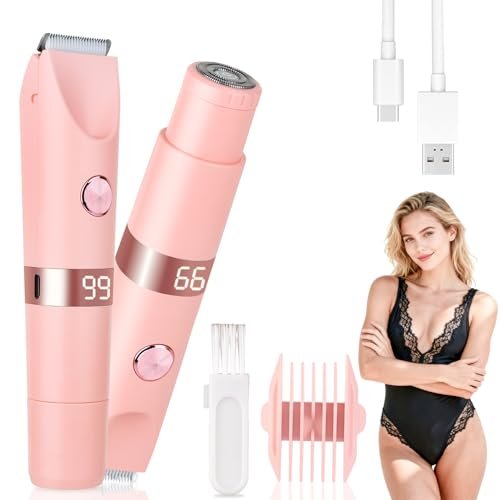 Beanify 2-in-1 Painless Women's Electric Razor & Bikini Trimmer with LED Display, Waterproof Wet/Dry Rechargeable Electric Shaver with Dual-Head for Ladies Pubic, Bikini, Underarm, Leg, Arm, Body, Face - Pink Rose - görsel 2