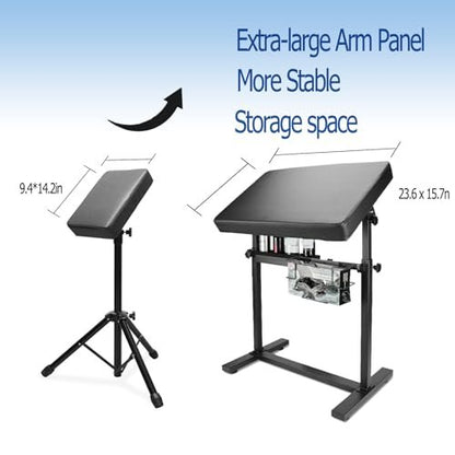 Gakonp XXL Tattoo Armrest Stand - Height & Tilt Adjustable Oversized Tattoo Arm Rest with Ink Rack & Glove Rack for Artist Beauty Table