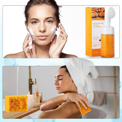 Wuzhenfa Kojic Acid Soap Set with Lemon Turmeric Bar & Facial Cleansing Mousse – Deep Cleansing for All Skin Types (3-Pack)