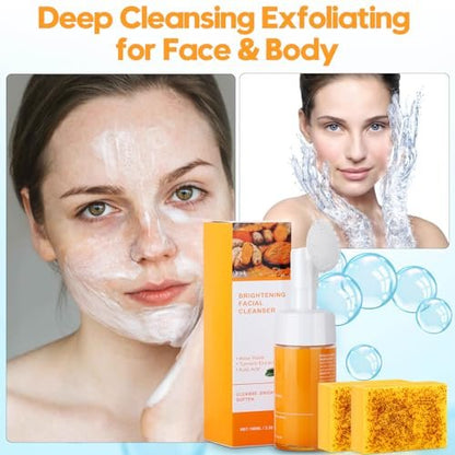 Wuzhenfa Kojic Acid Soap Set with Lemon Turmeric Bar & Facial Cleansing Mousse – Deep Cleansing for All Skin Types (3-Pack)