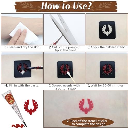 8PCS 8 Colors Tattoo Cones Temporary Tattoos Kit with 2 Draft Practice Pen & 14 Sheet 135 Stencil Designs - DIY Body Painting Art for Beginners & Pros, Tattoo Gifts Set for Valentine Party Holiday Avelisse