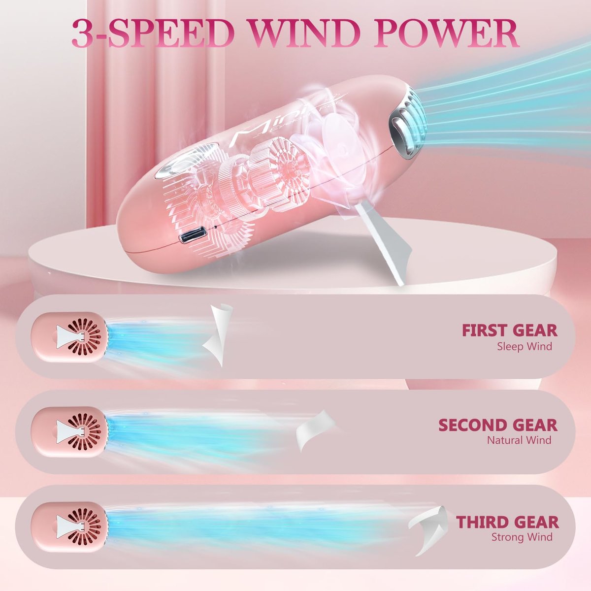 Buqikma Mini Lash Fan for Eyelash Extensions - Portable Handheld Eyelash Fan Dryer with USB-C Rechargeable Air Blower for Makeup Drying & Cooling, Pink - görsel 5
