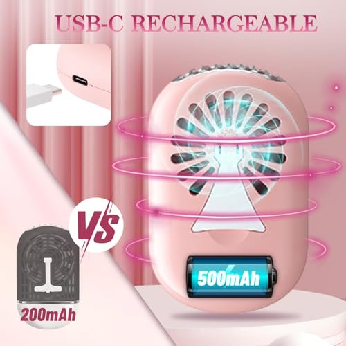 Buqikma Mini Lash Fan for Eyelash Extensions - Portable Handheld Eyelash Fan Dryer with USB-C Rechargeable Air Blower for Makeup Drying & Cooling, Pink - görsel 8