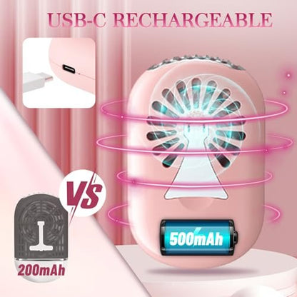 Buqikma Mini Lash Fan for Eyelash Extensions - Portable Handheld Eyelash Fan Dryer with USB-C Rechargeable Air Blower for Makeup Drying & Cooling, Pink