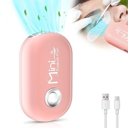 Buqikma Mini Lash Fan for Eyelash Extensions - Portable Handheld Eyelash Fan Dryer with USB-C Rechargeable Air Blower for Makeup Drying & Cooling, Pink