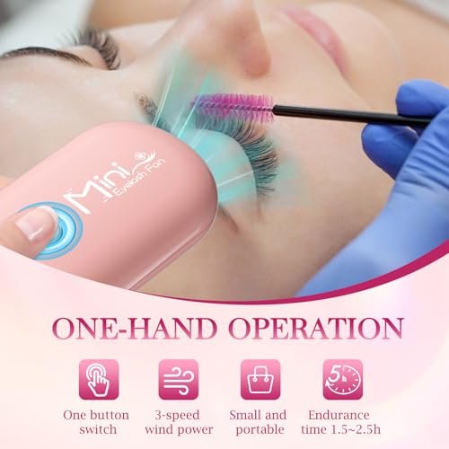 Buqikma Mini Lash Fan for Eyelash Extensions - Portable Handheld Eyelash Fan Dryer with USB-C Rechargeable Air Blower for Makeup Drying & Cooling, Pink - görsel 4