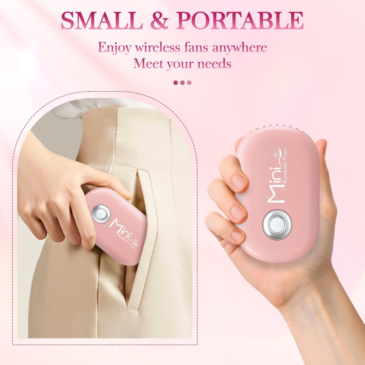 Buqikma Mini Lash Fan for Eyelash Extensions - Portable Handheld Eyelash Fan Dryer with USB-C Rechargeable Air Blower for Makeup Drying & Cooling, Pink - görsel 13