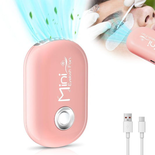 Buqikma Mini Lash Fan for Eyelash Extensions - Portable Handheld Eyelash Fan Dryer with USB-C Rechargeable Air Blower for Makeup Drying & Cooling, Pink