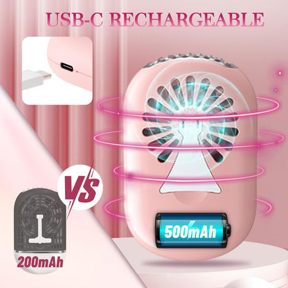 Buqikma Mini Lash Fan for Eyelash Extensions - Portable Handheld Eyelash Fan Dryer with USB-C Rechargeable Air Blower for Makeup Drying & Cooling, Pink