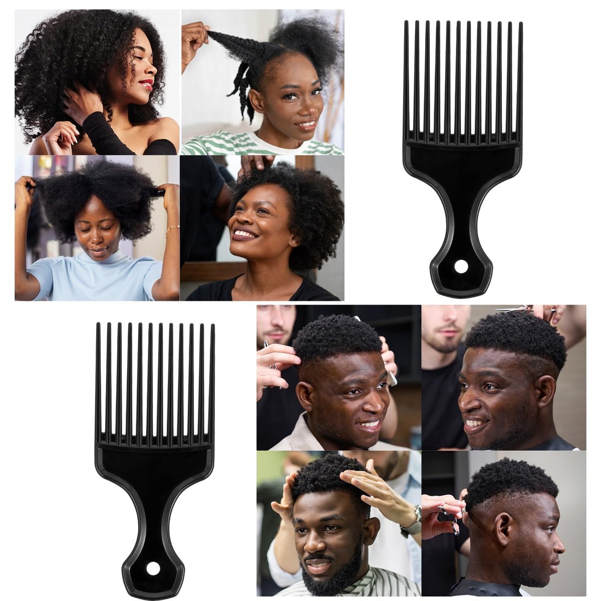 2-Piece Hair Pick Comb Set – Plastic Afro Pick for Detangling and Lifting, Wide Tooth Design for Men and Women (Black) - görsel 5