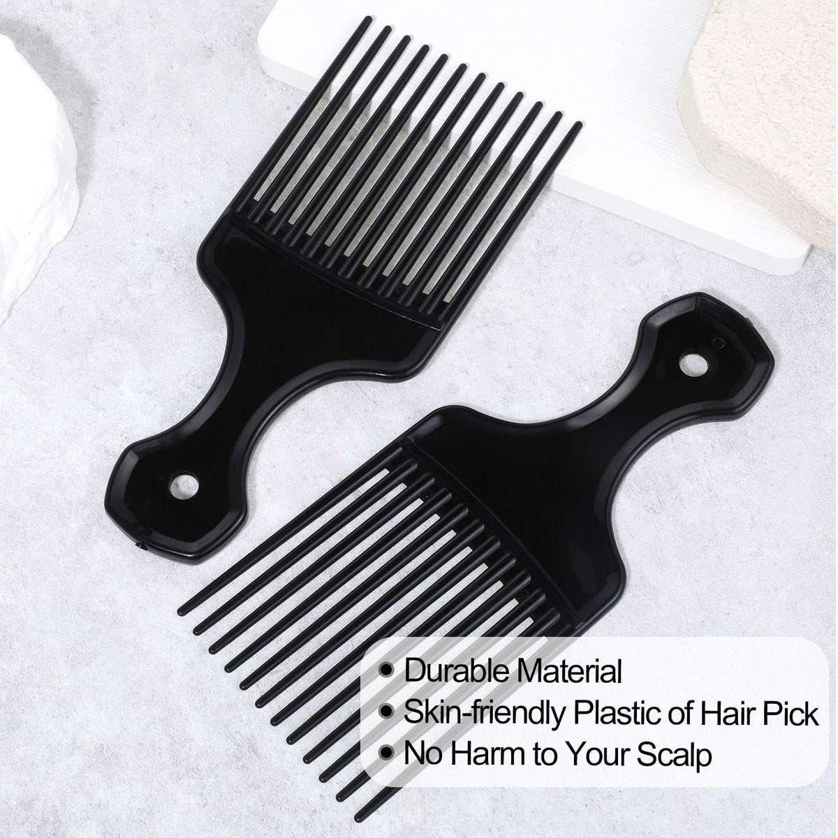 2-Piece Hair Pick Comb Set – Plastic Afro Pick for Detangling and Lifting, Wide Tooth Design for Men and Women (Black) - görsel 7