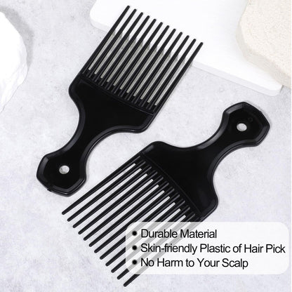 2-Piece Hair Pick Comb Set – Plastic Afro Pick for Detangling and Lifting, Wide Tooth Design for Men and Women (Black)