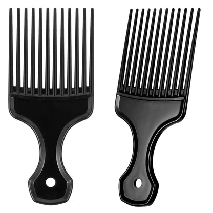 2-Piece Hair Pick Comb Set – Plastic Afro Pick for Detangling and Lifting, Wide Tooth Design for Men and Women (Black)