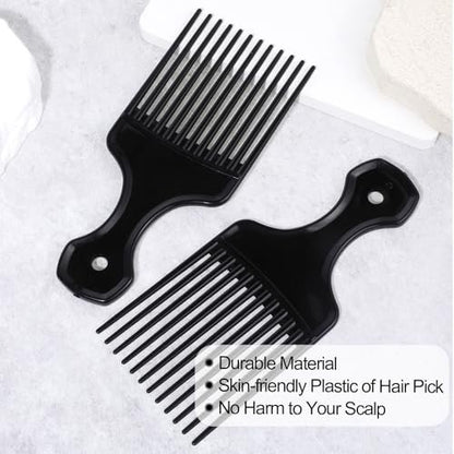 2-Piece Hair Pick Comb Set – Plastic Afro Pick for Detangling and Lifting, Wide Tooth Design for Men and Women (Black)