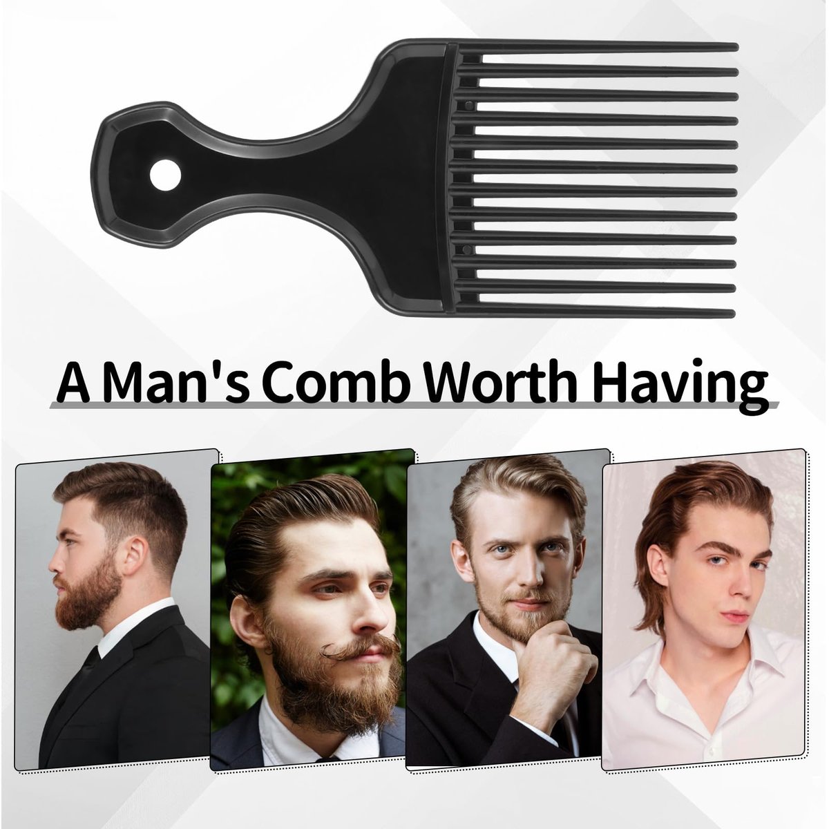 2-Piece Hair Pick Comb Set – Plastic Afro Pick for Detangling and Lifting, Wide Tooth Design for Men and Women (Black) - görsel 11