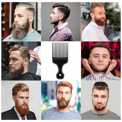 2-Piece Hair Pick Comb Set – Plastic Afro Pick for Detangling and Lifting, Wide Tooth Design for Men and Women (Black)