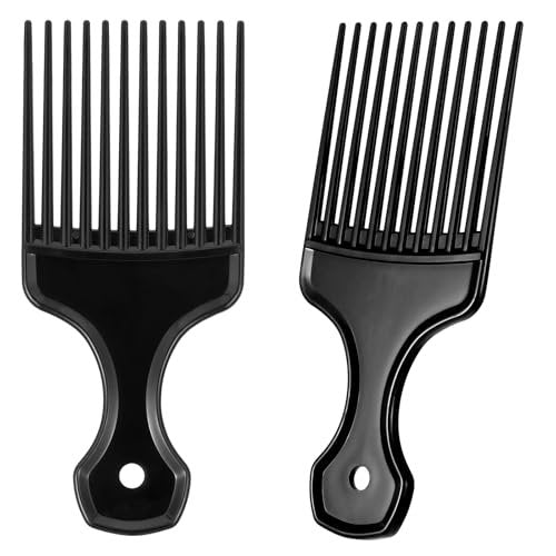 2-Piece Hair Pick Comb Set – Plastic Afro Pick for Detangling and Lifting, Wide Tooth Design for Men and Women (Black) - görsel 2