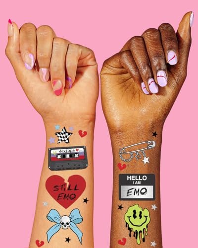 xo, Fetti Emo Temporary Tattoos - 54 Styles for Goth, Punk, Grunge Aesthetic | Birthday Party Favors & Concert Supplies - görsel 6