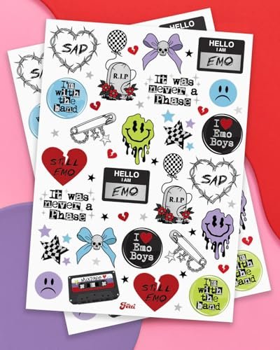 xo, Fetti Emo Temporary Tattoos - 54 Styles for Goth, Punk, Grunge Aesthetic | Birthday Party Favors & Concert Supplies - görsel 4