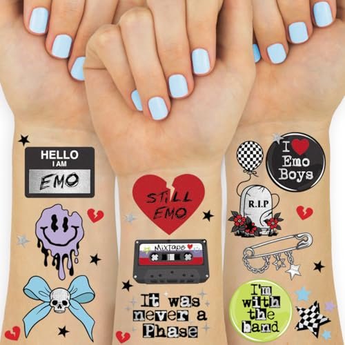 xo, Fetti Emo Temporary Tattoos - 54 Styles for Goth, Punk, Grunge Aesthetic | Birthday Party Favors & Concert Supplies - görsel 2