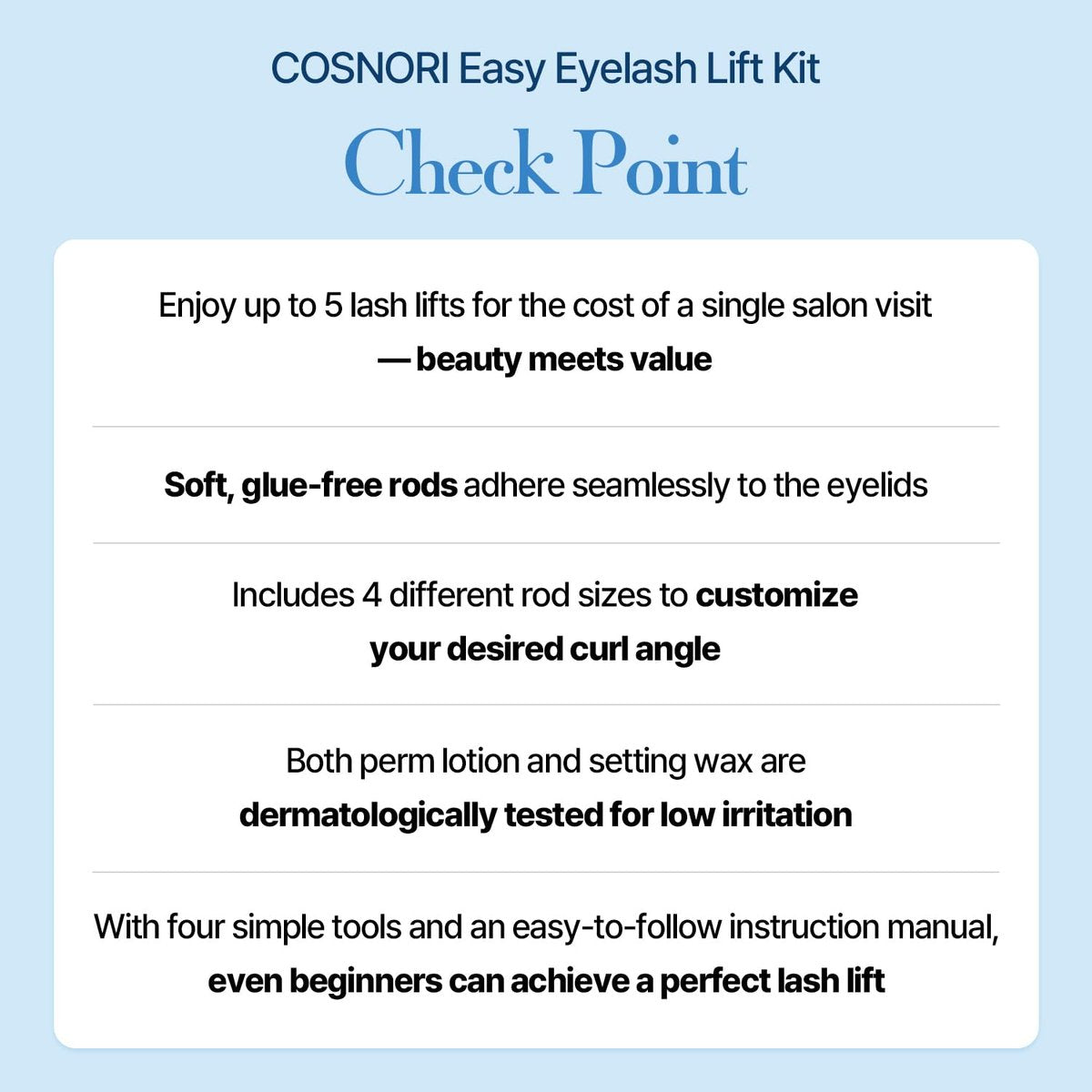 COSNORI Easy Eyelash Lift Kit - DIY Lash Lift Kit – Korean Eyelash Perm with No Glue Rods, 5 Applications, Long-Lasting Curl, Easy At-Home Curling Solution Avelisse