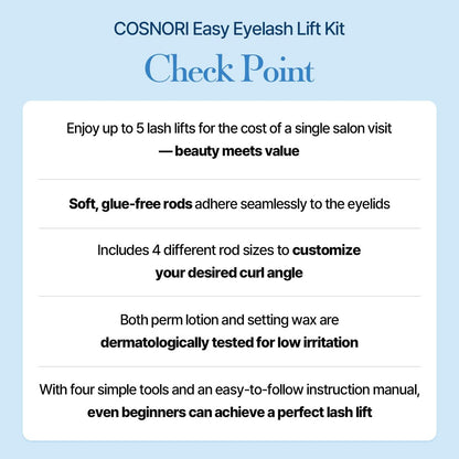COSNORI Easy Eyelash Lift Kit - DIY Lash Lift Kit – Korean Eyelash Perm with No Glue Rods, 5 Applications, Long-Lasting Curl, Easy At-Home Curling Solution Avelisse