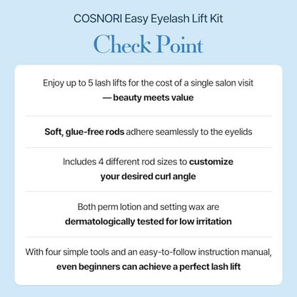 COSNORI Easy Eyelash Lift Kit - DIY Lash Lift Kit – Korean Eyelash Perm with No Glue Rods, 5 Applications, Long-Lasting Curl, Easy At-Home Curling Solution Avelisse
