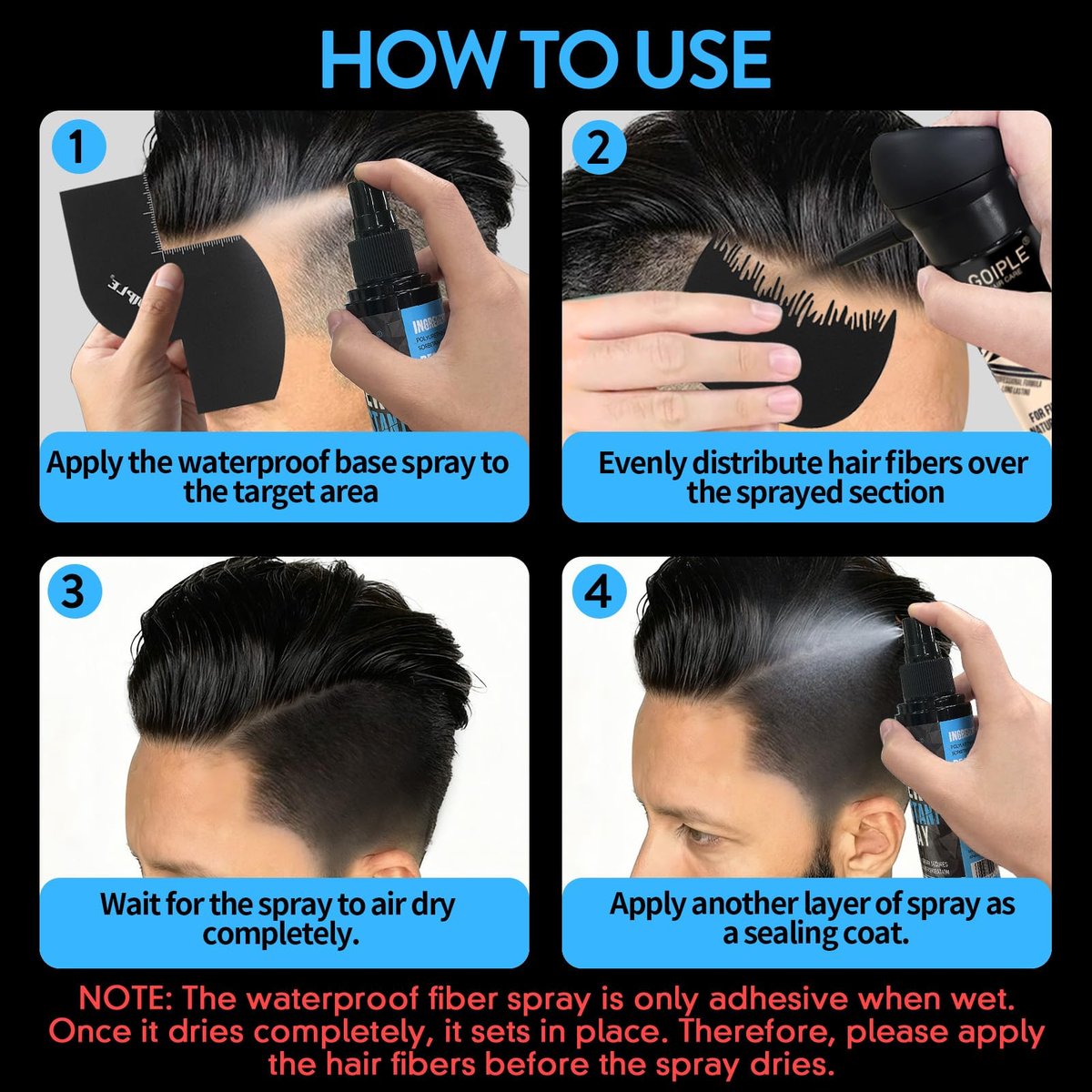 WOZUTUNT Hair Fiber Water Resistant Spray for Men and Women - Extra Hold Hair Fiber Holding Sprays for Black Hair - Waterproof Hairline Enhancer & Volumizing Sprays (2 Pack) Avelisse