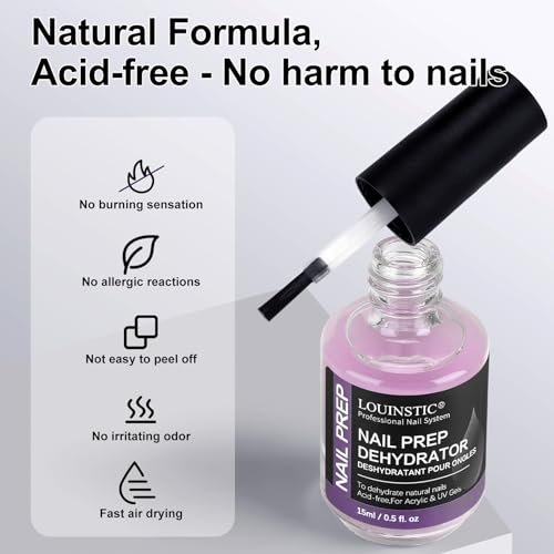 LOUINSTIC Nail Prep Dehydrator and Acid-Free Primer, Quick-Dry & Safe for Nails, for UV Gel, Acrylic, Gel Nail Polish & Press-On Nails Hema-Free – Professional Salon & DIY Manicure Kit, 15ml - görsel 10
