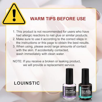 LOUINSTIC Acid-Free Nail Dehydrator 15ml – Fast Air-Dry Nail Prep for Acrylic, UV Gel & Gel Polish. Hema-Free Dehydrator Base Coat, No Burn, Low-Odor. Salon & DIY Use