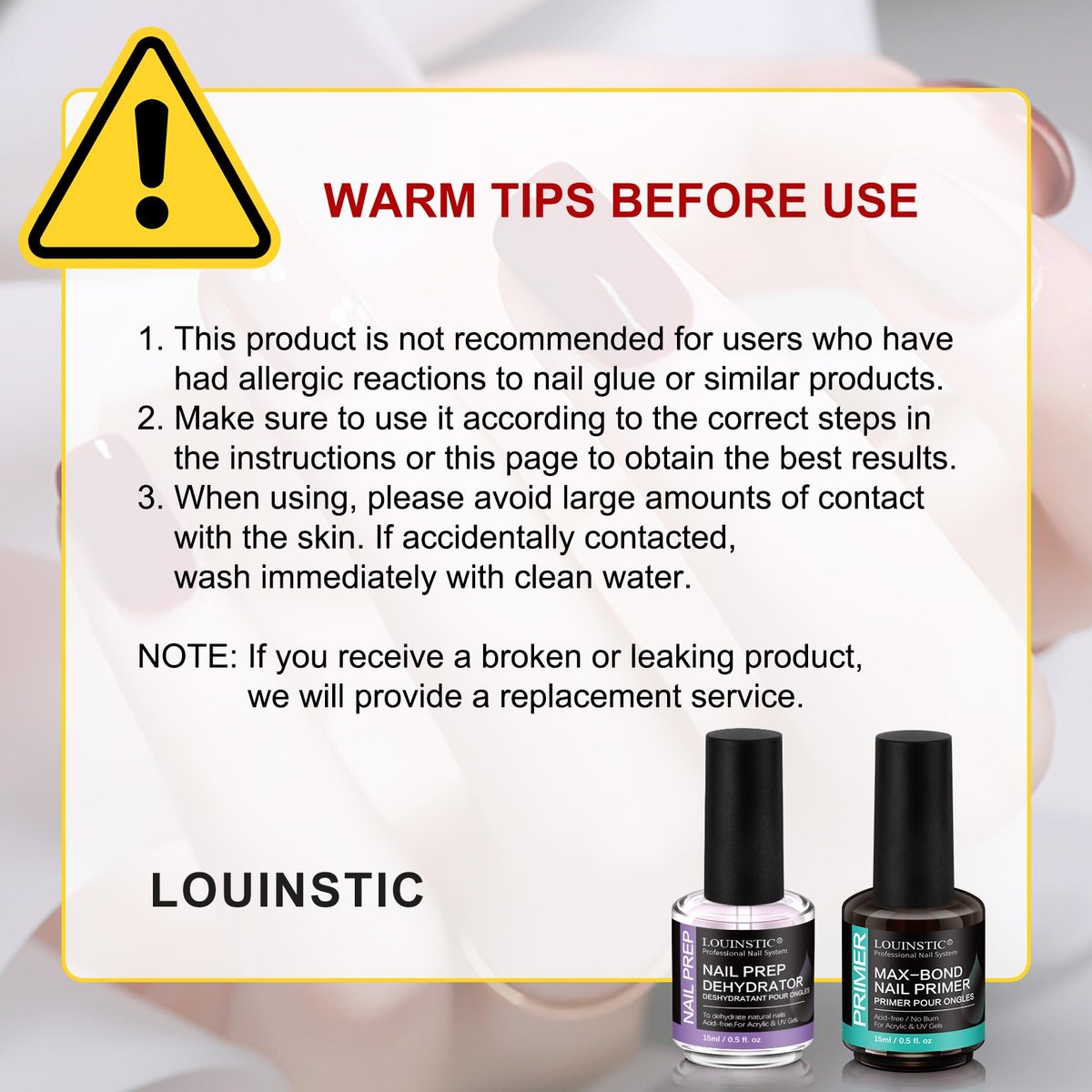 LOUINSTIC Nail Prep Dehydrator and Acid-Free Primer, Quick-Dry & Safe for Nails, for UV Gel, Acrylic, Gel Nail Polish & Press-On Nails Hema-Free – Professional Salon & DIY Manicure Kit, 15ml - görsel 17