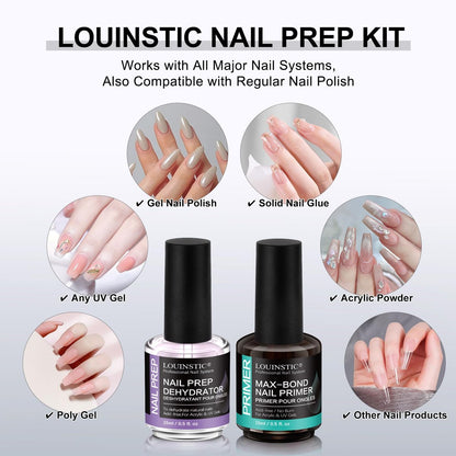 LOUINSTIC Nail Prep Dehydrator and Acid-Free Primer, Quick-Dry & Safe for Nails, for UV Gel, Acrylic, Gel Nail Polish & Press-On Nails Hema-Free – Professional Salon & DIY Manicure Kit, 15ml