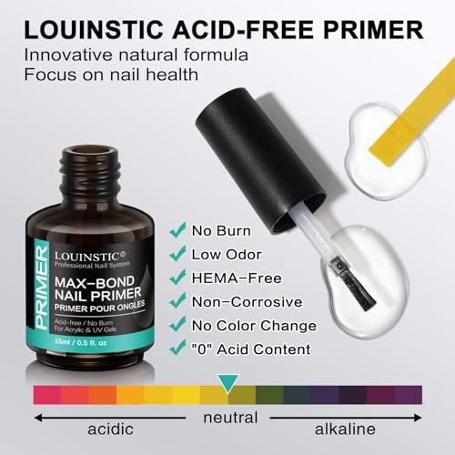 LOUINSTIC Nail Prep Dehydrator and Acid-Free Primer, Quick-Dry & Safe for Nails, for UV Gel, Acrylic, Gel Nail Polish & Press-On Nails Hema-Free – Professional Salon & DIY Manicure Kit, 15ml - görsel 6
